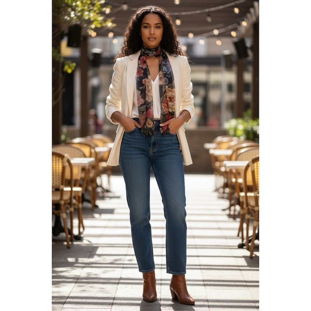 Contemporaine Women's Floral Satin Scarf Multicolor Fall‎ Accessory rectangle